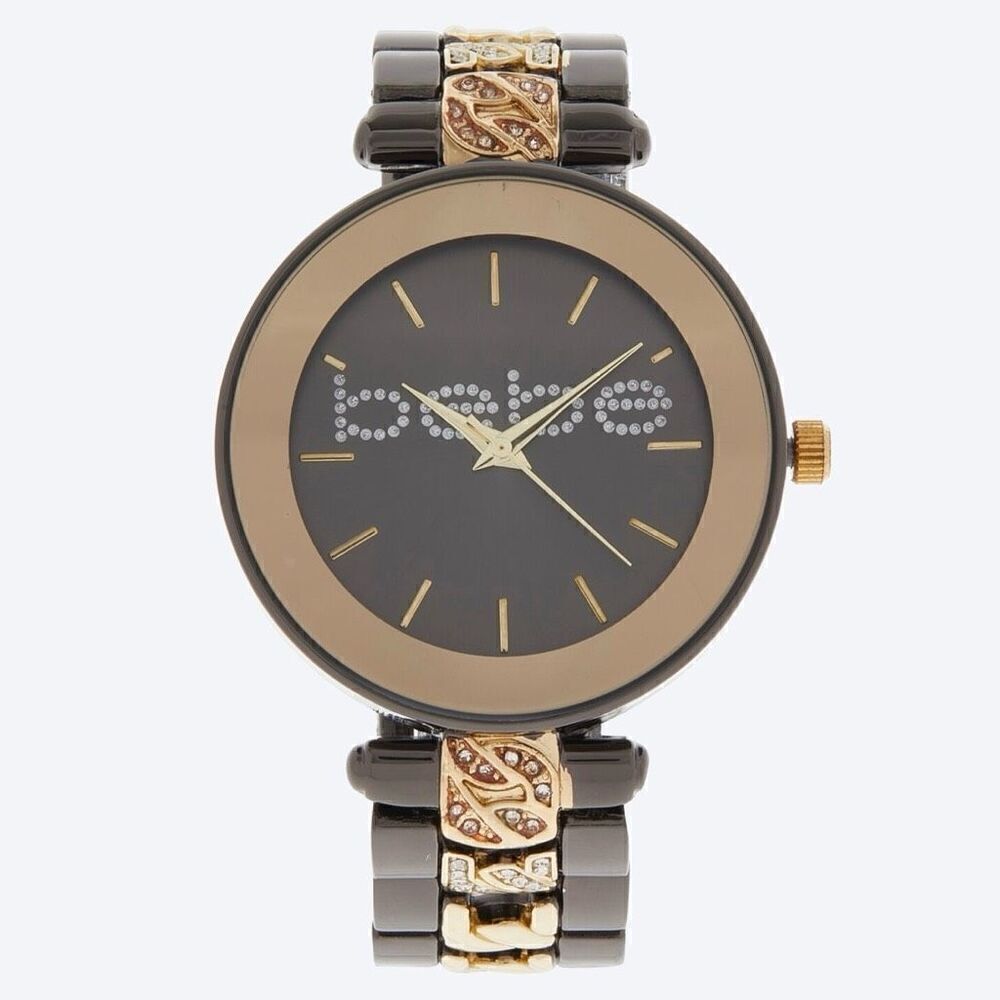NWT w Box Gorgeous Bebé Bling Quartz Black/Gold Tone Metal Strap Bracelet Watch